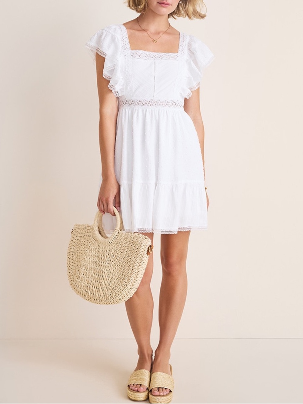 Francesca's Collections Addie Lace Hem Embroidered Mini Dress Size M - Picture 3 of 12